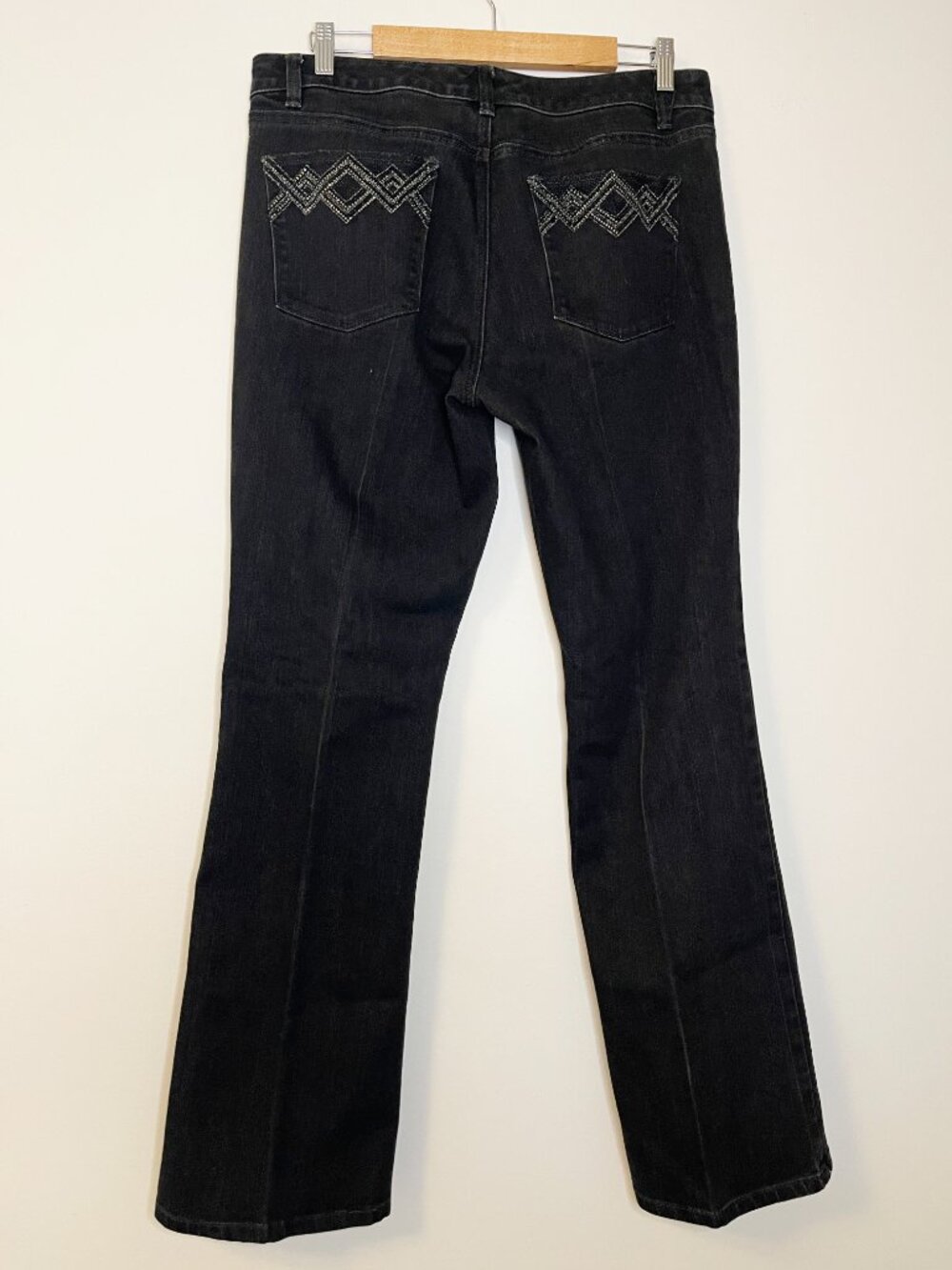 White House Black Market Blanc Noir Black Embellished Bootcut Jeans Size 14R